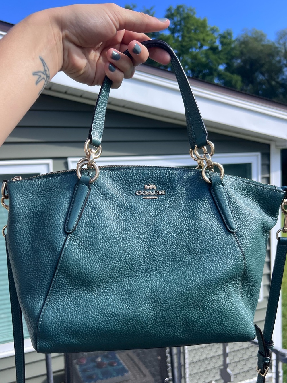 Coach Small Kelsey Satchel F28923 Pebbled Leather Seafoam Green / Teal